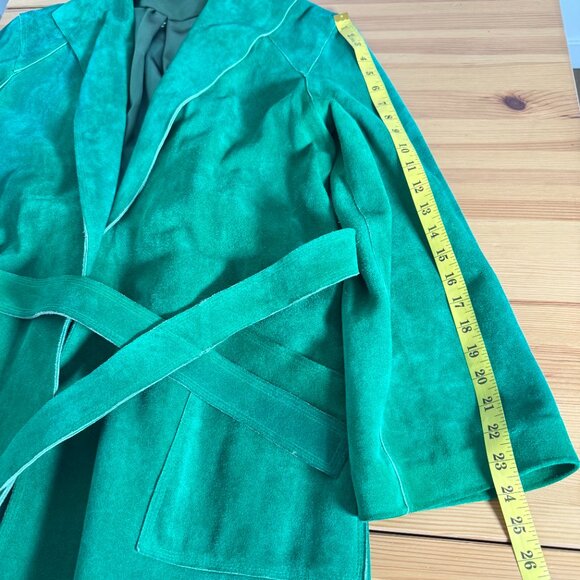 Women's Suede Kelly Green Tie Front Suede Jacket XL - Picture 6 of 10